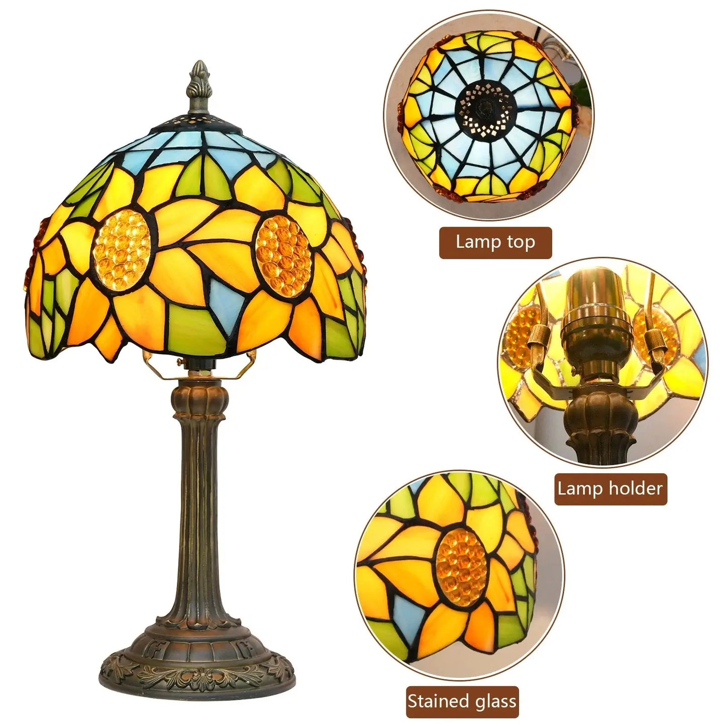 8inch Tiffany Stained Glass Garden Sunflower Lampshade Bedroom Bedside Light - CTL
