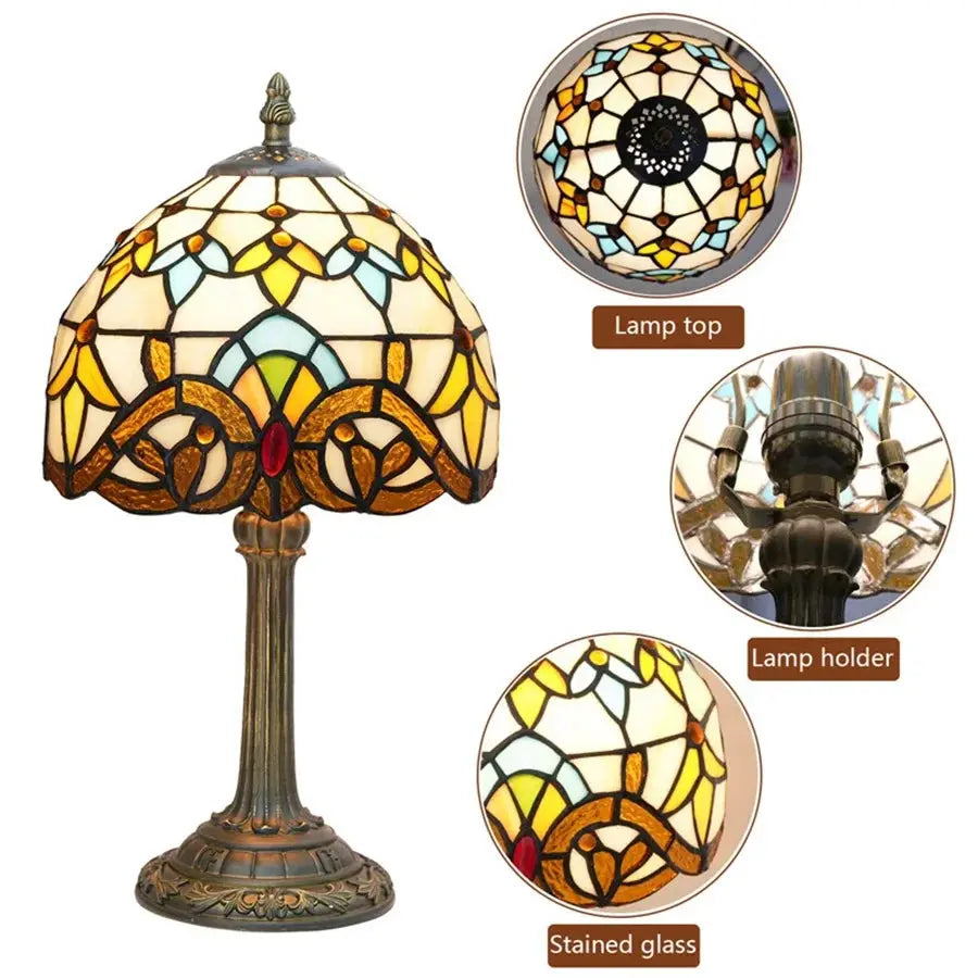 8inch Tiffany Stained Glass Lampshade Vintage Baroque Bedroom Table Lamp - CTL