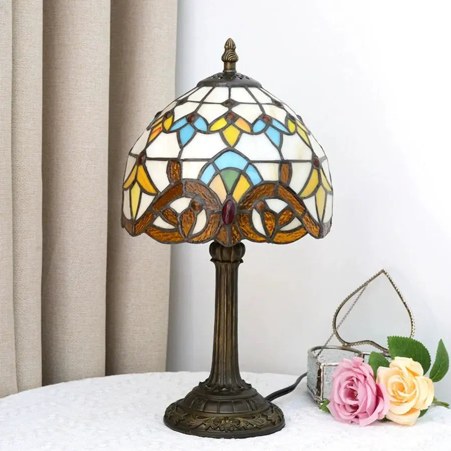 8inch Tiffany Stained Glass Lampshade Vintage Baroque Bedroom Table Lamp - CTL
