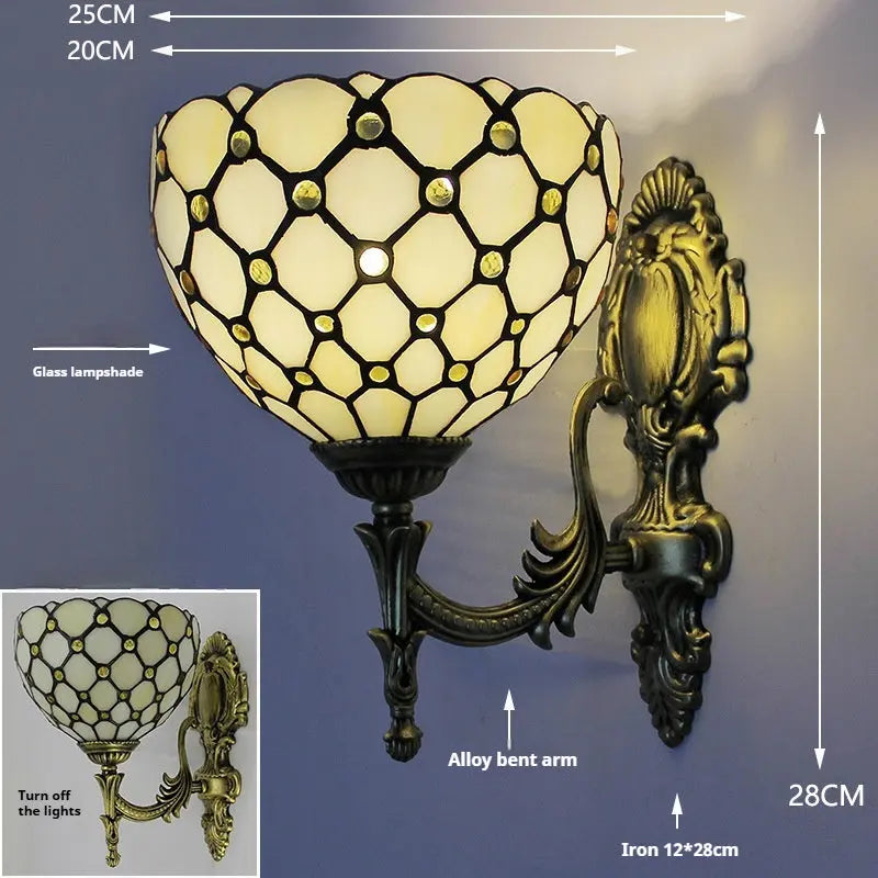 8inch Tiffany Stained Glass Pastoral Beige Beads Lampshade Vintage Outdoor Wall Lights Sconce - CTL