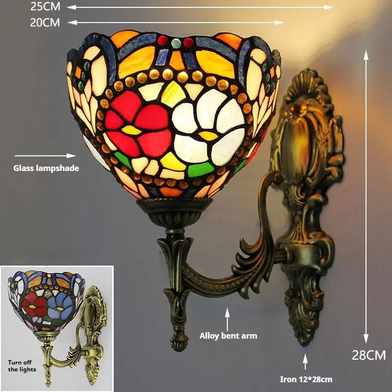 8inch Tiffany Stained Glass Pastoral Pearl Rose Lampshade Retro Wall Lights Sconce - CTL