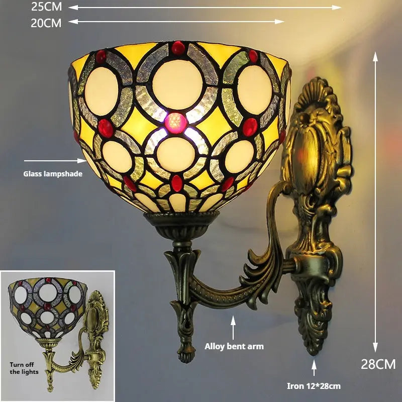 8inch Tiffany Stained Glass Pastoral Ring Lampshade Retro Wall Sconce Lamp - CTL