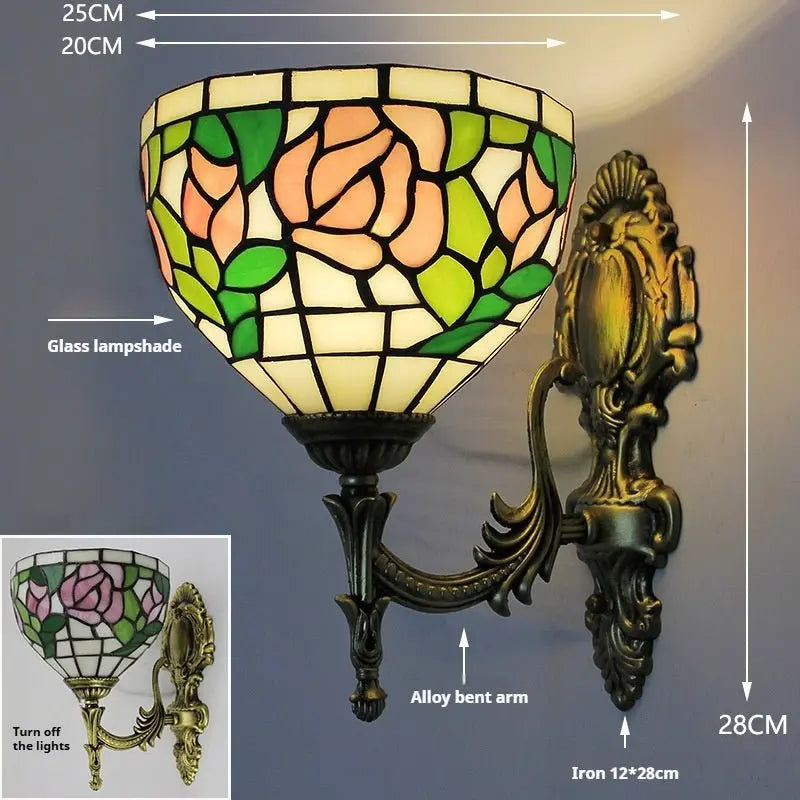 8inch Tiffany Style Sconce Lighting Stained Glass Grapes Floral Lampshade Wall Lamp - CTL