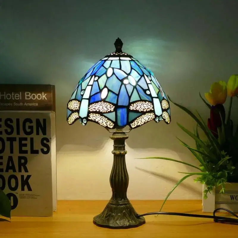 8inch Tiffany Vintage Alloy Base Stained Glass Lampshade Handmade Table Lamp - CTL