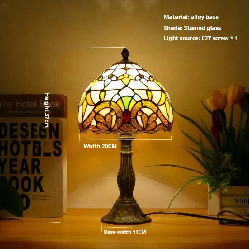 8inch Tiffany Vintage Alloy Base Stained Glass Lampshade Handmade Table Lamp - CTL