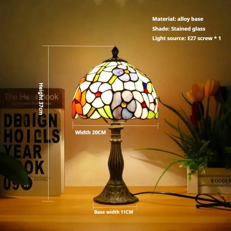 8inch Tiffany Vintage Alloy Base Stained Glass Lampshade Handmade Table Lamp - CTL