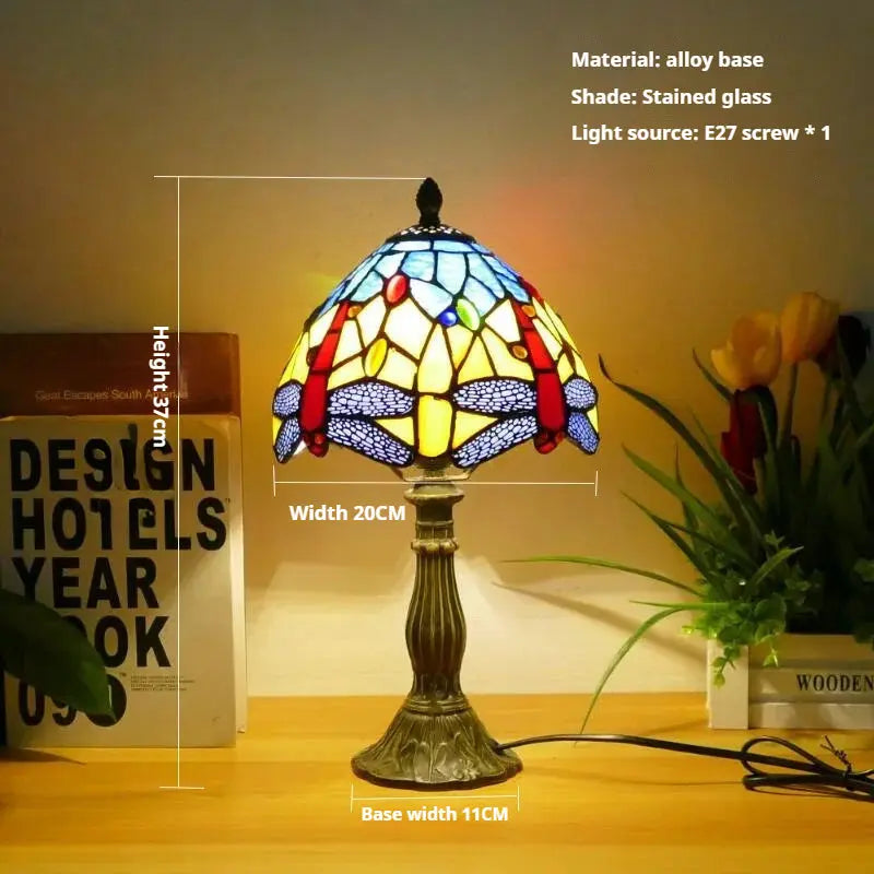 8inch Tiffany Vintage Alloy Base Stained Glass Lampshade Handmade Table Lamp - CTL
