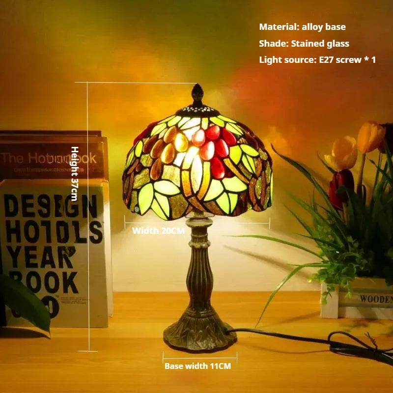 8inch Tiffany Vintage Alloy Base Stained Glass Lampshade Handmade Table Lamp - CTL