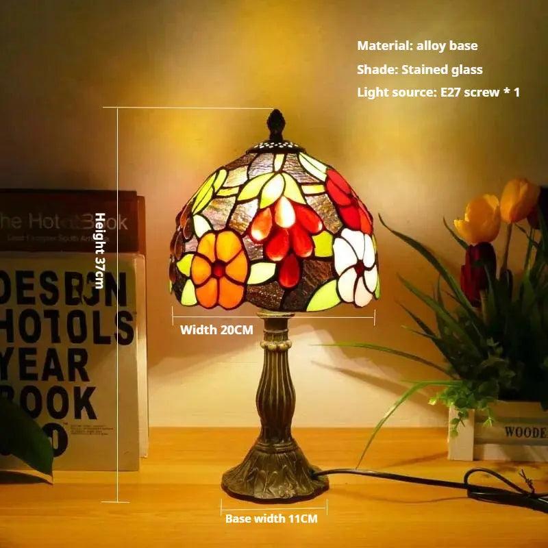 8inch Tiffany Vintage Alloy Base Stained Glass Lampshade Handmade Table Lamp - CTL