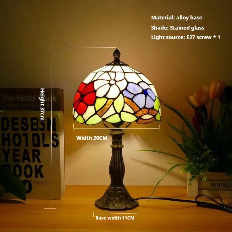 8inch Tiffany Vintage Alloy Base Stained Glass Lampshade Handmade Table Lamp - CTL