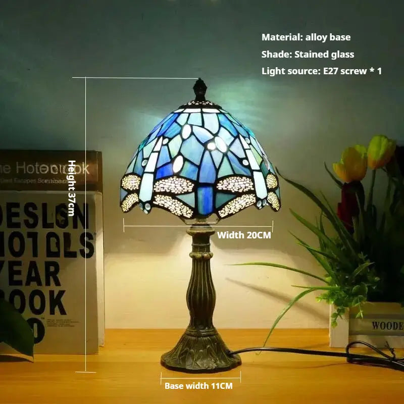 8inch Tiffany Vintage Alloy Base Stained Glass Lampshade Handmade Table Lamp - CTL