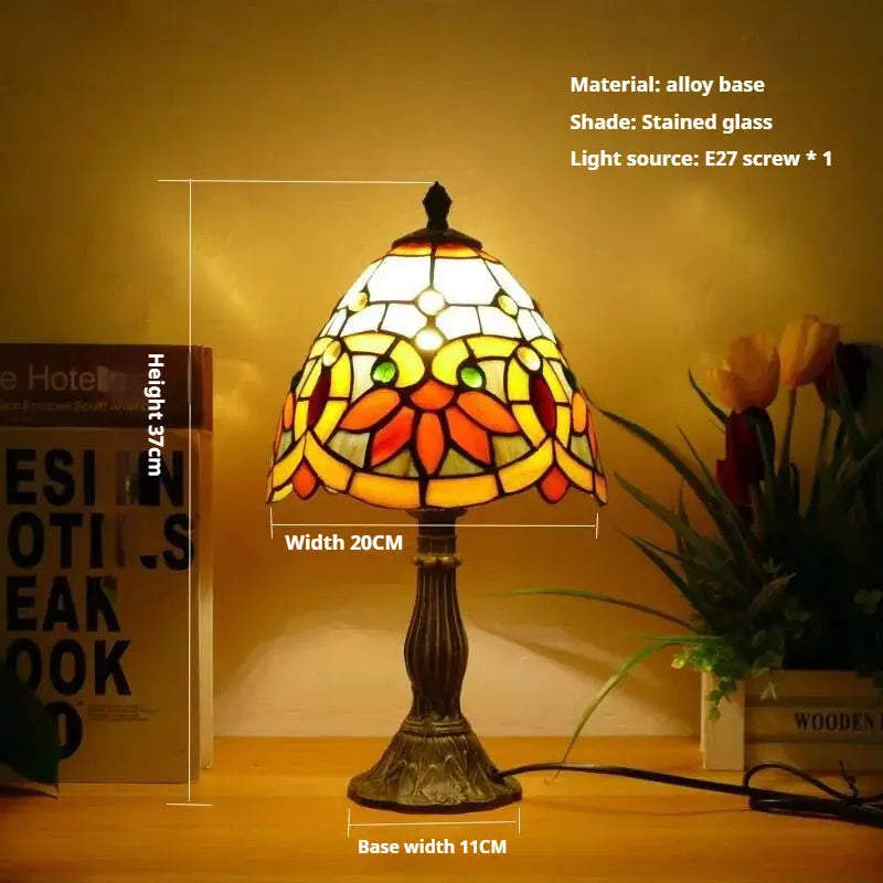8inch Tiffany Vintage Alloy Base Stained Glass Lampshade Handmade Table Lamp - CTL