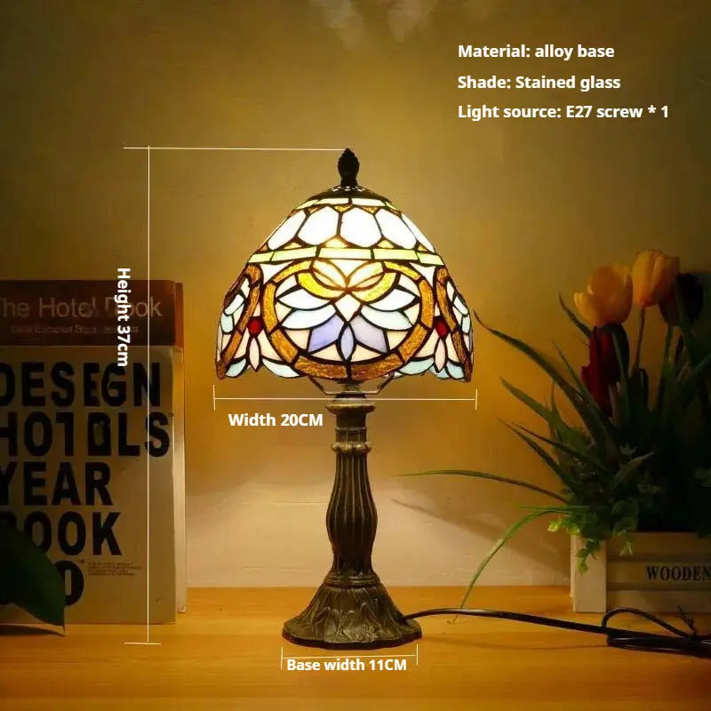 8inch Tiffany Vintage Alloy Base Stained Glass Lampshade Handmade Table Lamp - CTL