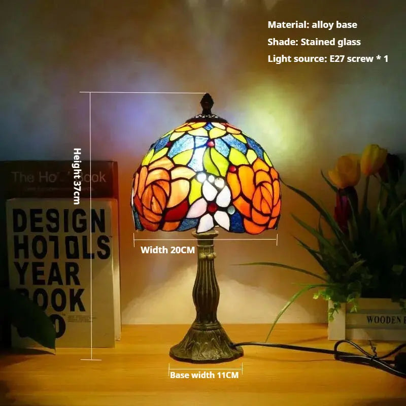 8inch Tiffany Vintage Alloy Base Stained Glass Lampshade Handmade Table Lamp - CTL