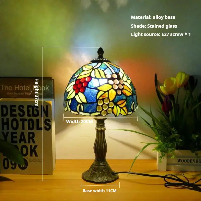 8inch Tiffany Vintage Alloy Base Stained Glass Lampshade Handmade Table Lamp - CTL