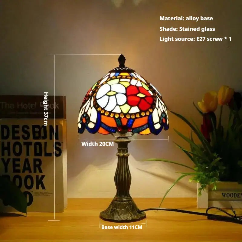 8inch Tiffany Vintage Alloy Base Stained Glass Lampshade Handmade Table Lamp - CTL