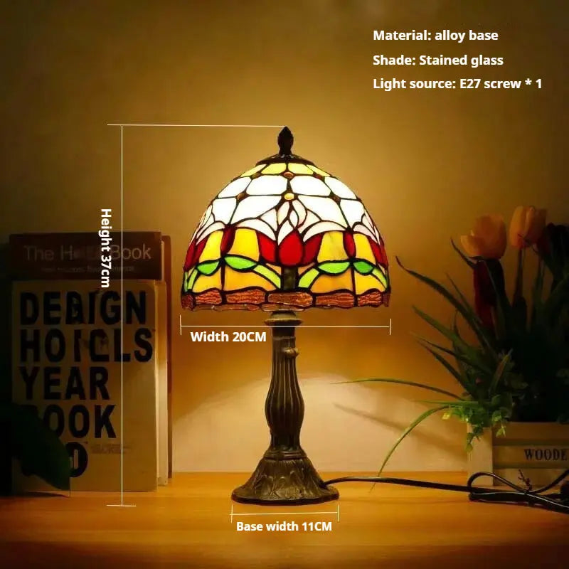 8inch Tiffany Vintage Alloy Base Stained Glass Lampshade Handmade Table Lamp - CTL