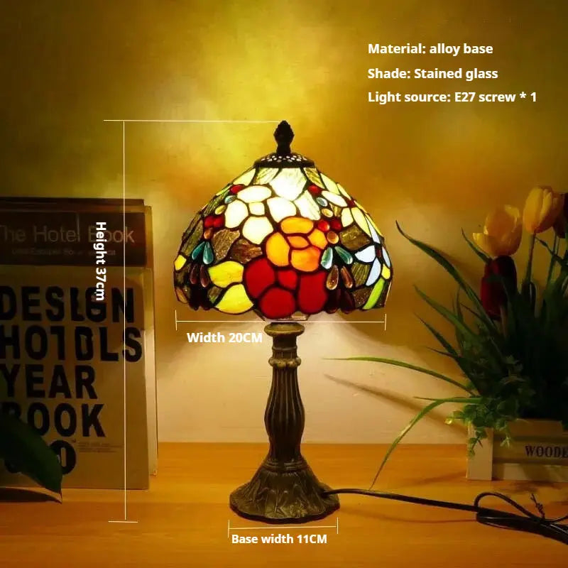 8inch Tiffany Vintage Alloy Base Stained Glass Lampshade Handmade Table Lamp - CTL