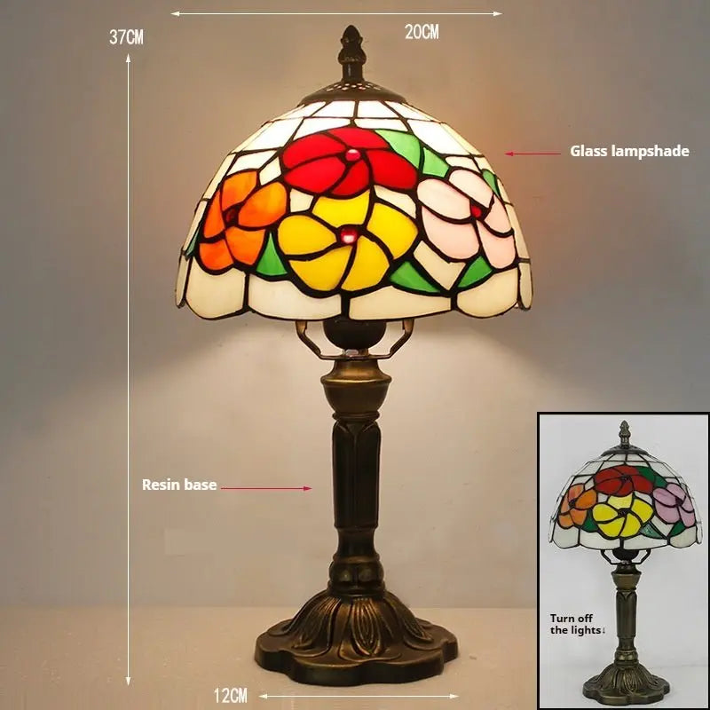 8inch Vintage Rich Flowers Floral Lampshade Tiffany Stained Glass Table Lamp - CTL