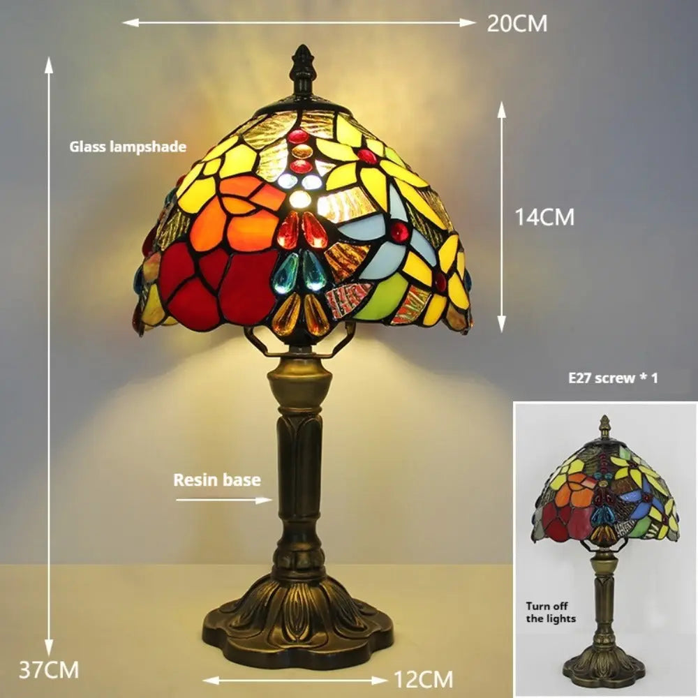 8inch Vintage Stained Glass Beads Rose Floral Lampshade Tiffany Desk Lamp - CTL