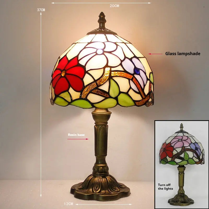 8inch Vintage Stained Glass Floral Lampshade Bedside Light Tiffany Style Table Lamps - CTL