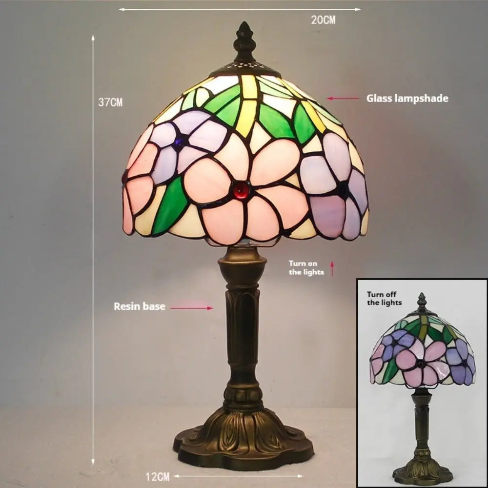 8inch Vintage Stained Glass Flowers Floral Lampshade Table Tiffany Style Lamps - CTL
