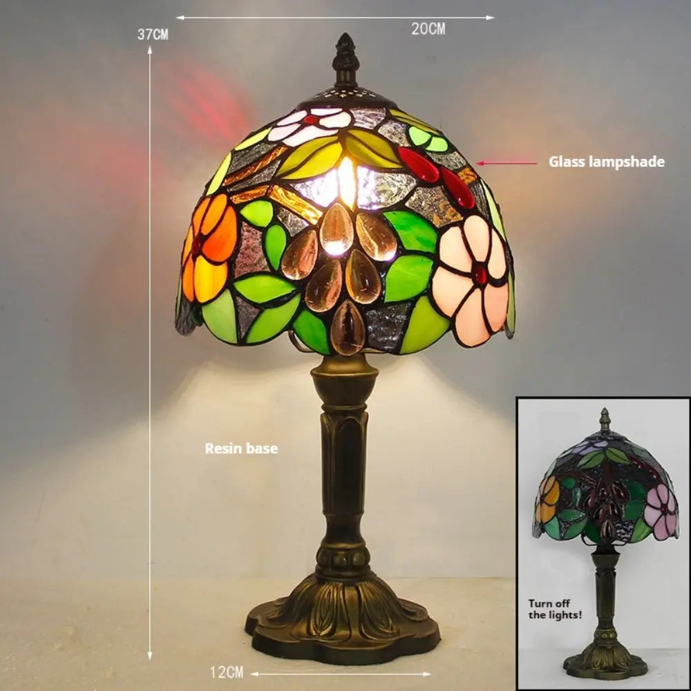 8inch Vintage Stained Glass Grapes Floral Flower Lampshade Tiffany Bedside Lamps - CTL
