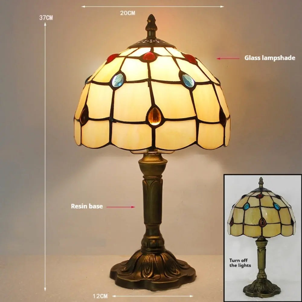 8inch Vintage Stained Glass Phoenix Tail Lampshade Bedside Light Tiffany Style Lamps - CTL