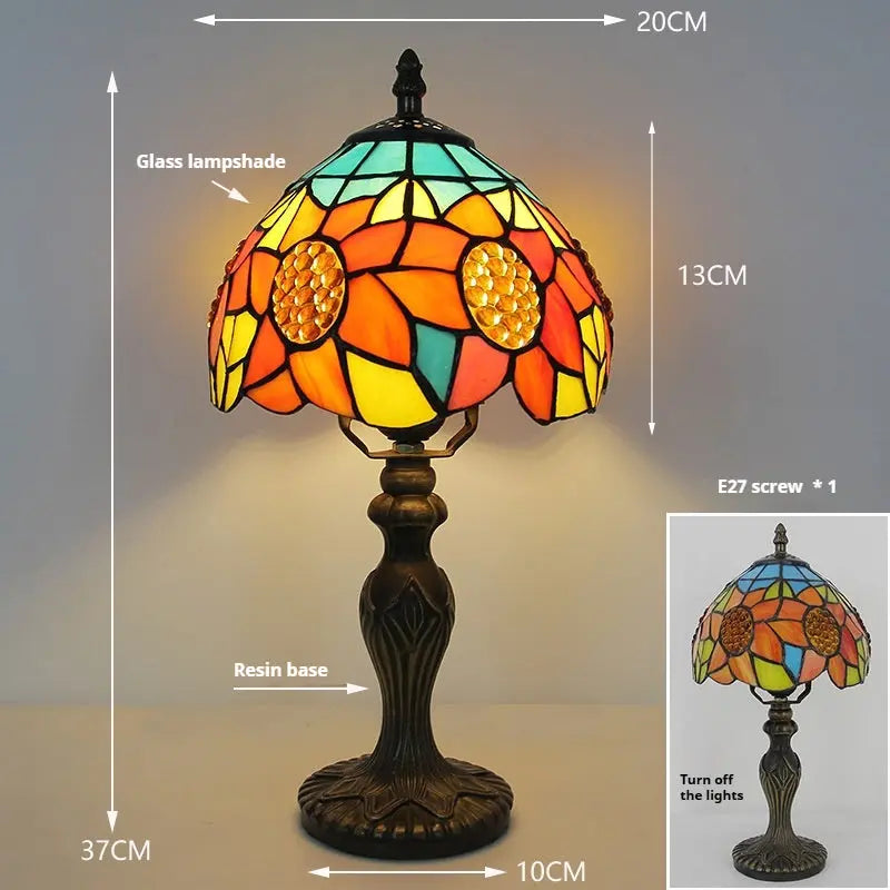 8inch Vintage Stained Glass Sunflower Lampshade Tiffany Style Desk Lamp - CTL