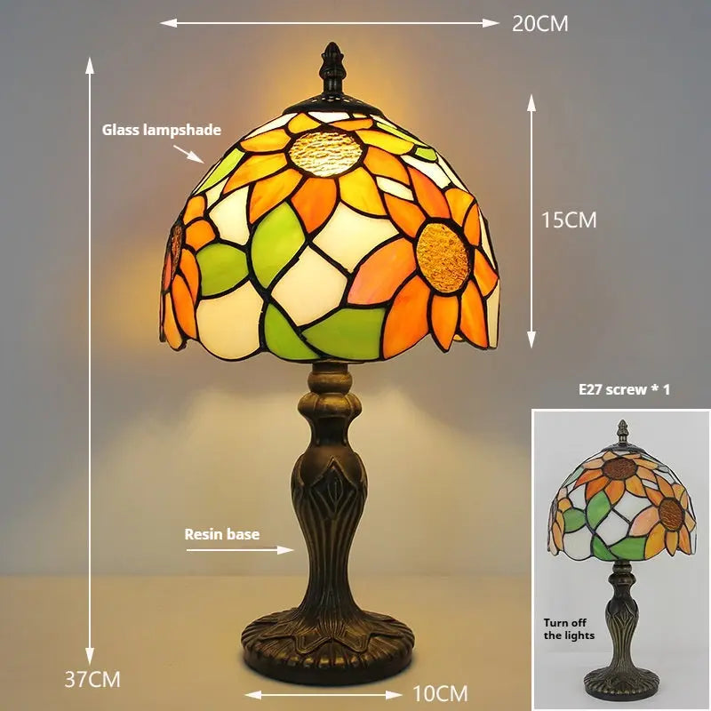 8inch Vintage Stained Glass Sunflower Lampshade Tiffany Flower Lamp Table Light - CTL