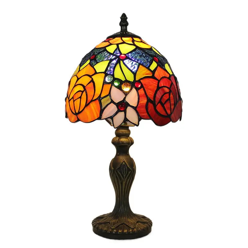 8inch Vintage Desk Light Stained Glass Rose Lampshade Tiffany Flower Lamp - CTL