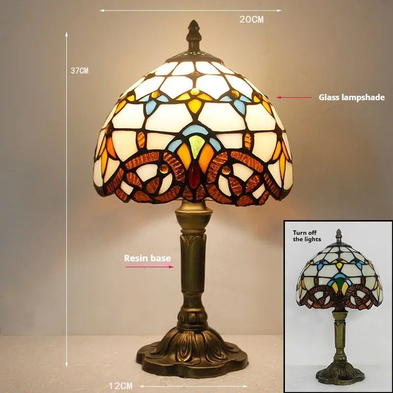 8inch Vintage Table Lamp Stained Glass Baroque Lampshade Tiffany Style Desk Lamp - CTL