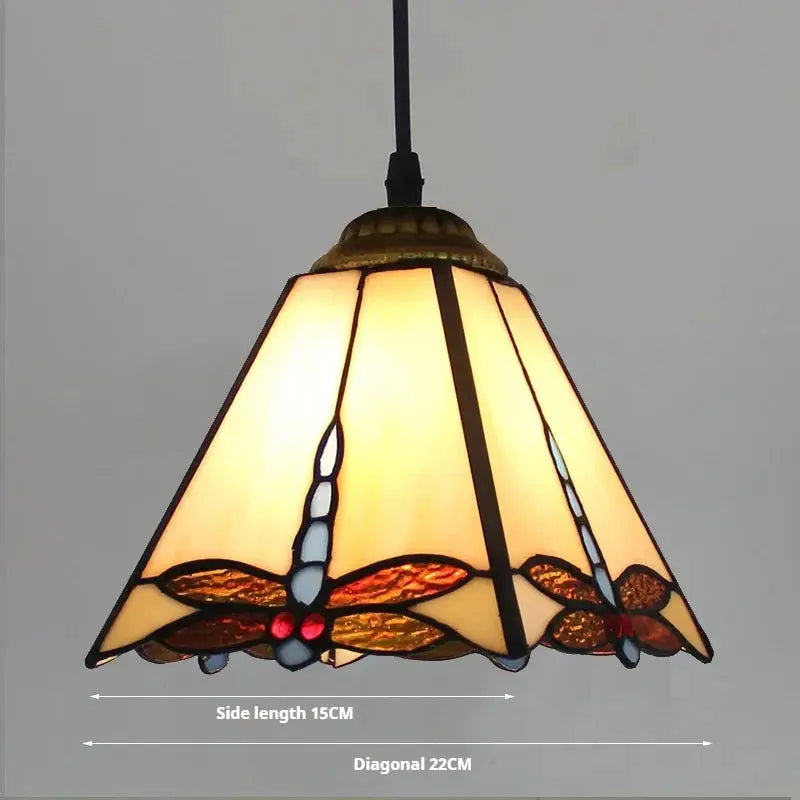 8inch Tiffany Square Lamp Beige Dragonfly Lampshade Small Pendant Light - CTL