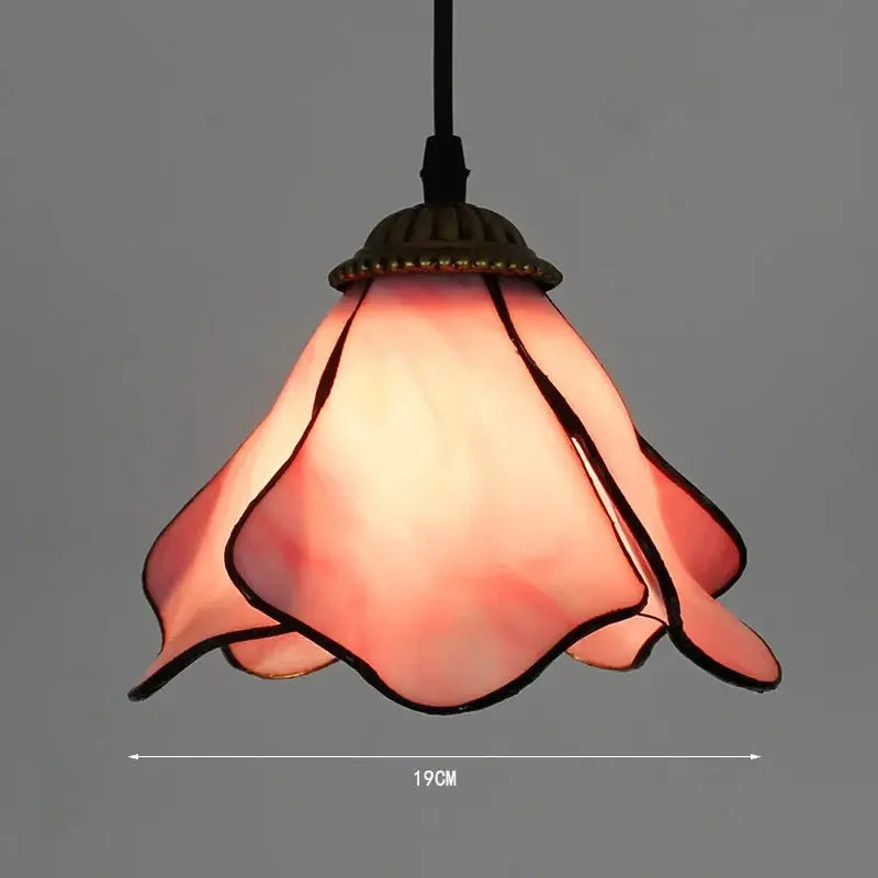 8inch Vintage Tiffany Lotus Lamp Floral Lampshade Small Pink Pendant Light - CTL