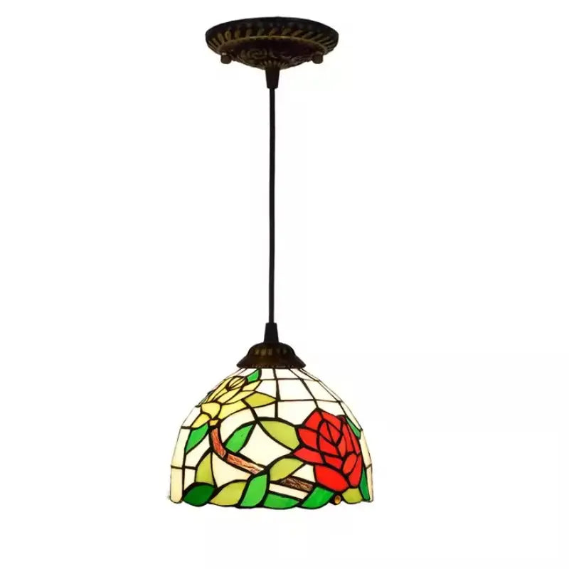 8inch Vintage Tiffany Stained Glass Bicolor Rose Lampshade Small Pendant Light - CTL