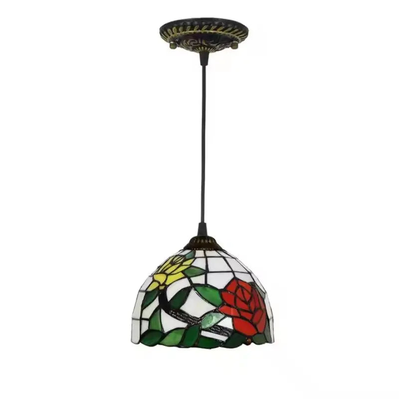 8inch Vintage Tiffany Stained Glass Bicolor Rose Lampshade Small Pendant Light - CTL