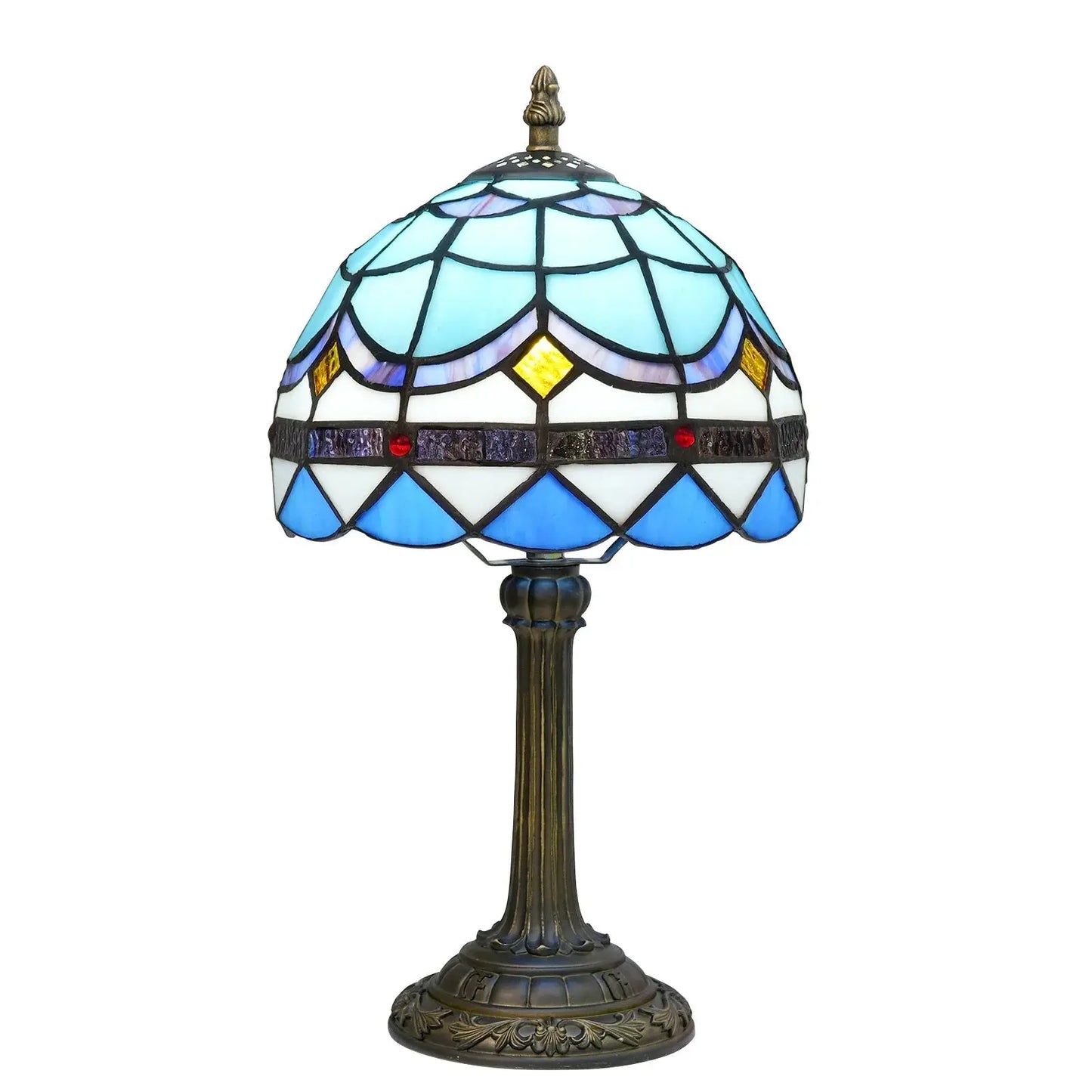 8inch Small Tiffany Style Lamp Stained Glass Blue Lampshade Vintage Desk Light - CTL