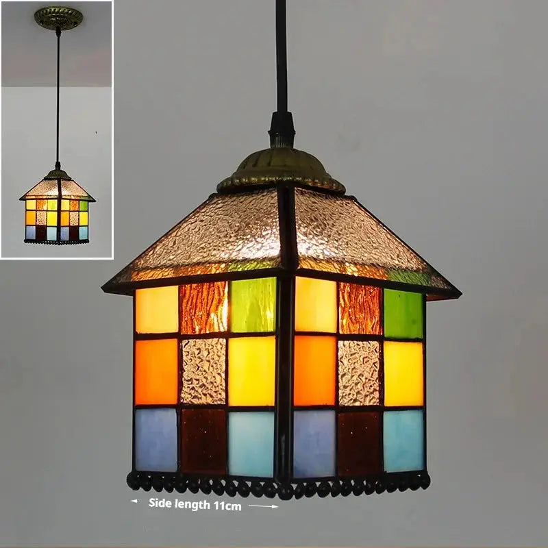 8inch Vintage Tiffany Stained Glass Diamond House Lampshade Small Pendant Light - CTL