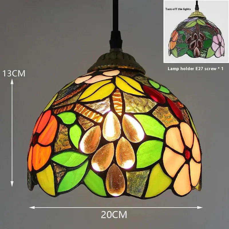8inch Vintage Tiffany Stained Glass Grapes Floral Lampshade Small Pendant Light - CTL