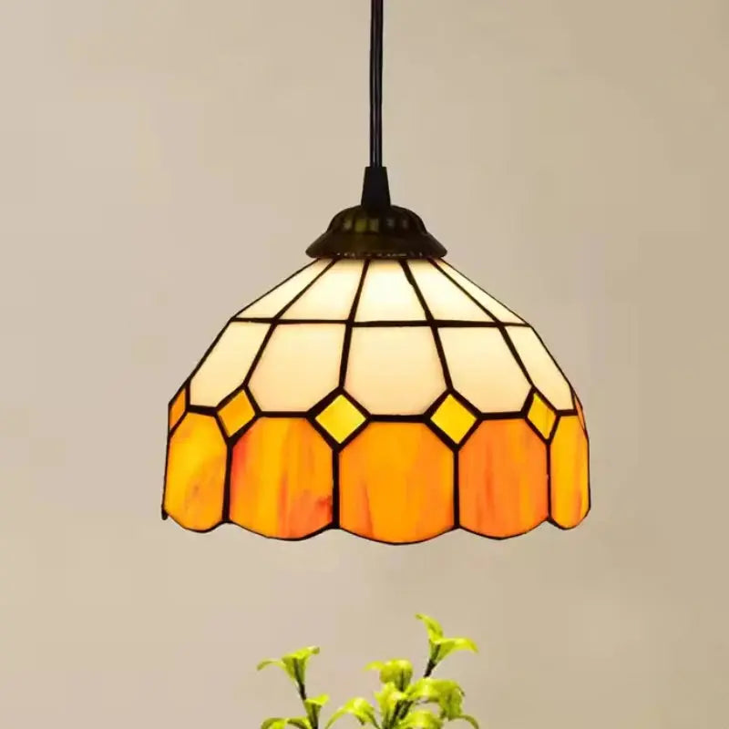 8inch Vintage Stained Glass Orange Lampshade Tiffany Style Mini Pendant Lights - CTL