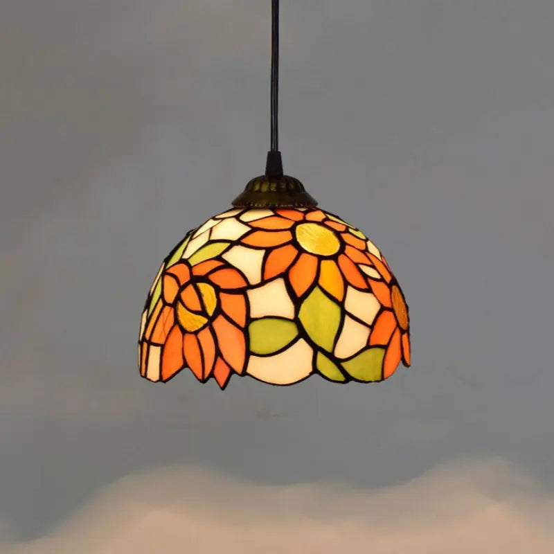 8inch Vintage Tiffany Stained Glass Sunflower Floral Lampshade Small Pendant Light - CTL