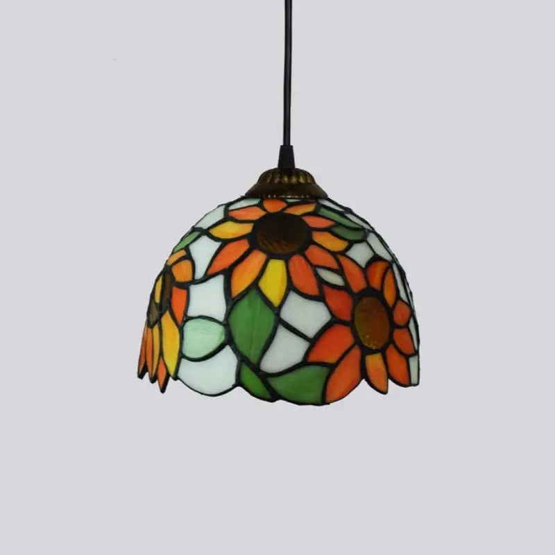 8inch Vintage Tiffany Stained Glass Sunflower Floral Lampshade Small Pendant Light - CTL