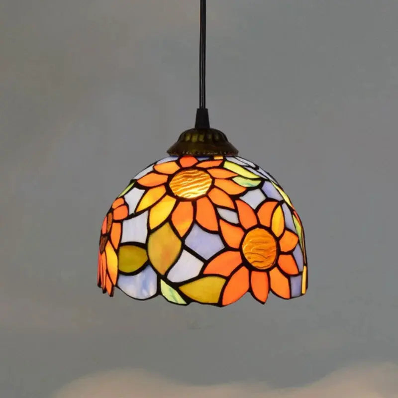 8inch Stained Glass Sunflower Floral Lampshade Small Tiffany Style Pendant Light - CTL