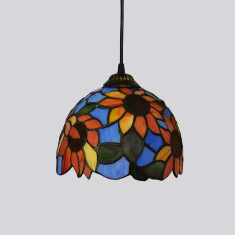 8inch Stained Glass Sunflower Floral Lampshade Small Tiffany Style Pendant Light - CTL