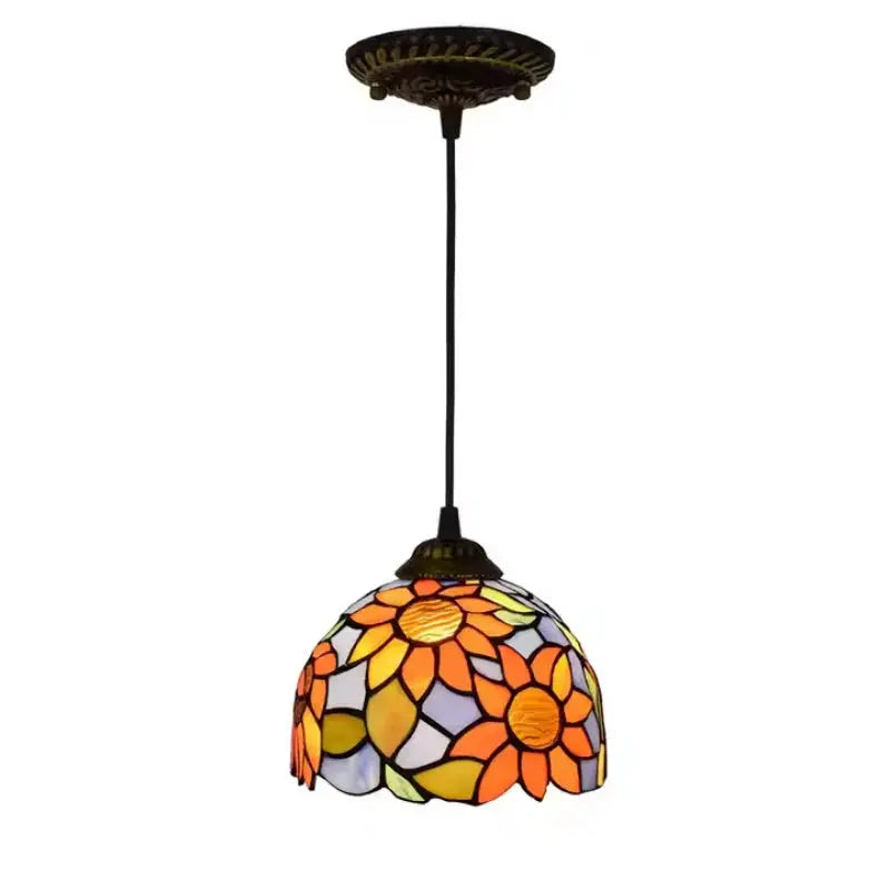 8inch Stained Glass Sunflower Floral Lampshade Small Tiffany Style Pendant Light - CTL