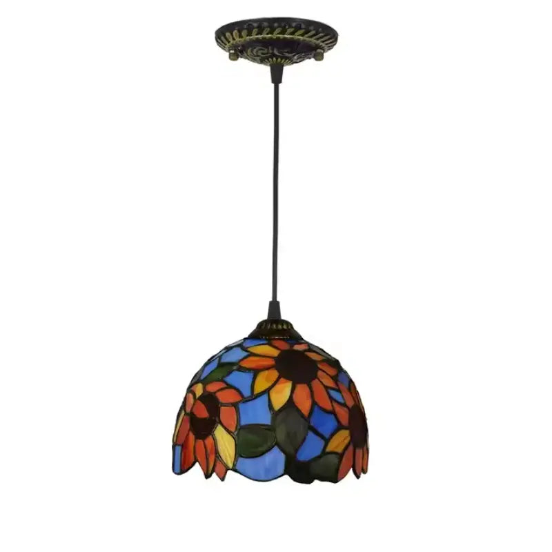 8inch Stained Glass Sunflower Floral Lampshade Small Tiffany Style Pendant Light - CTL