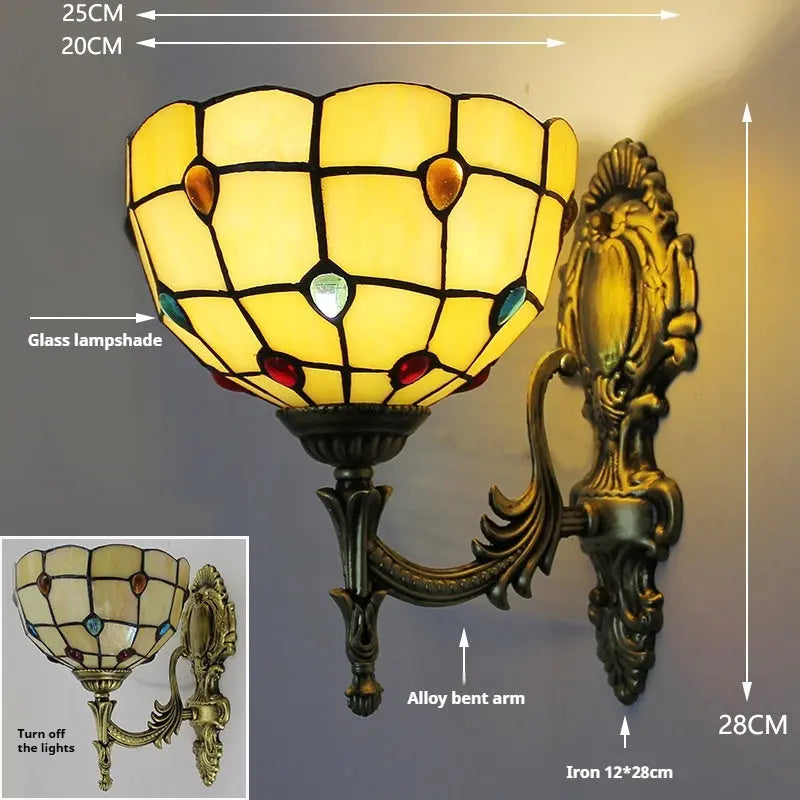 8inch Wall Lights Tiffany Stained Glass Baroque Lampshade Antique Sconce - CTL