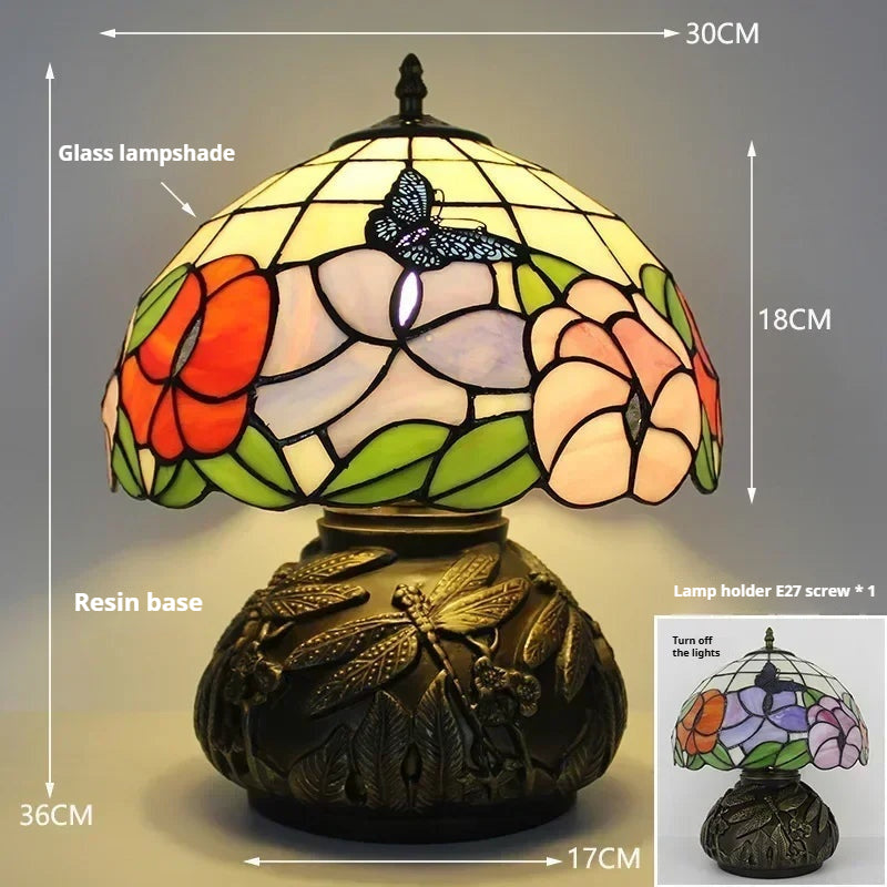 12inch Tiffany Stained Glass Pearl Hummingbird Lampshade Vintage Desk Lamp - CTL