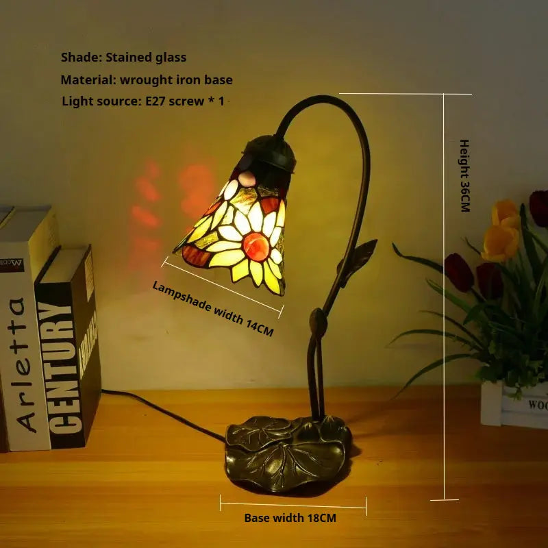 8inch 20cm Stained Glass Blue Lotus Lampshade Vintage Tiffany Table Lamp - CTL