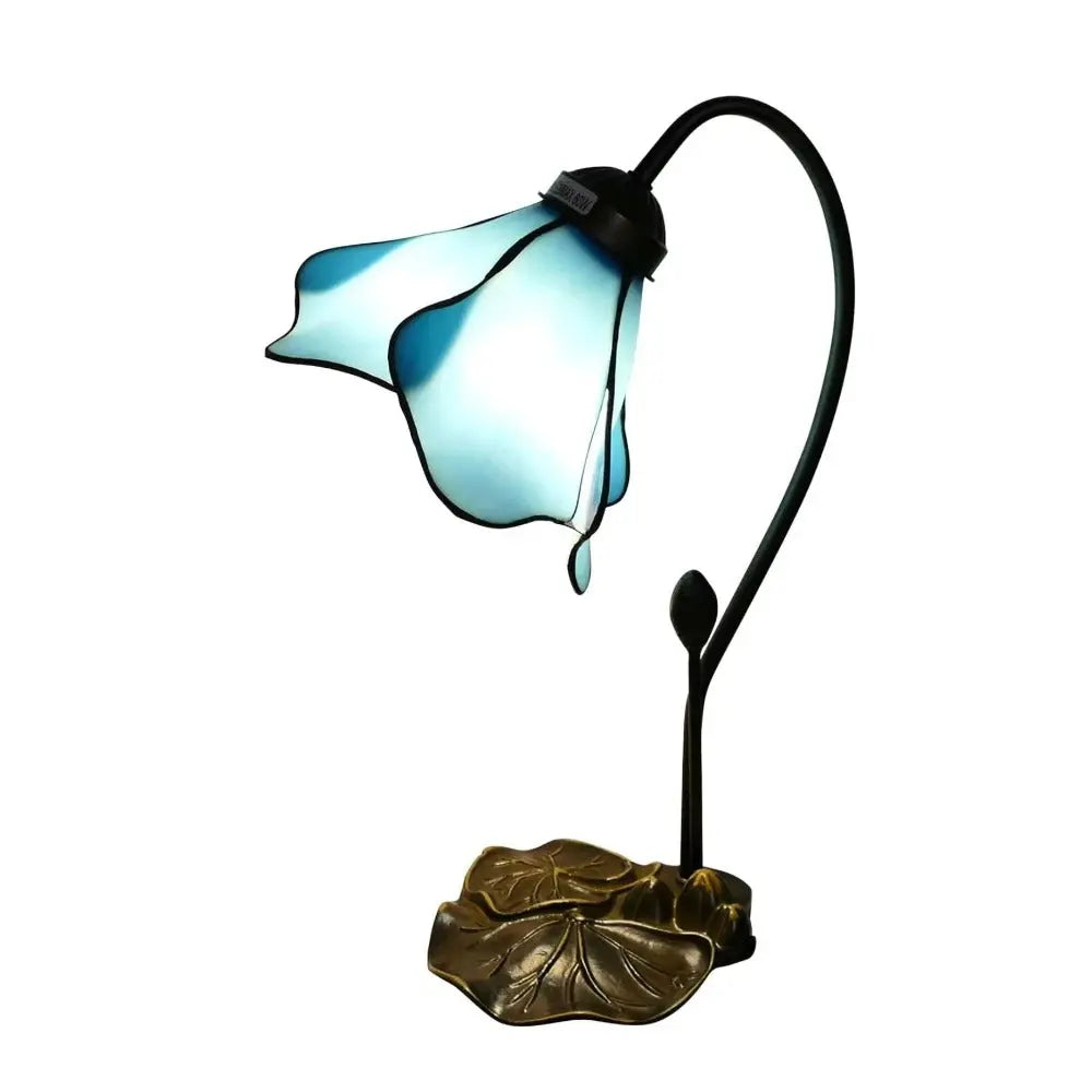 8inch 20cm Stained Glass Blue Lotus Lampshade Vintage Tiffany Table Lamp - CTL